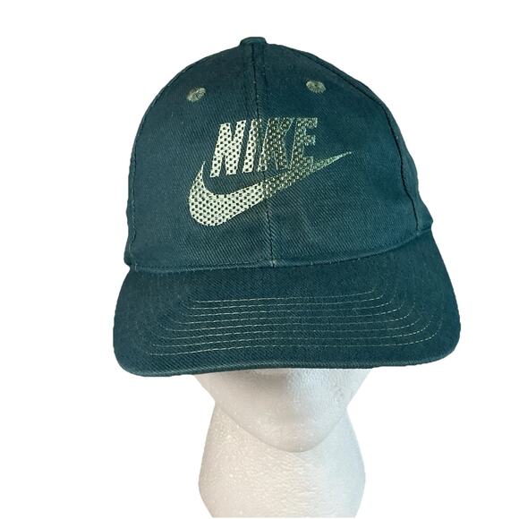 Nike Vtg Hat Swoosh Logo Spellout Snapback Cap Green 1990s White Tag Taiwan OSFA - Picture 1 of 10